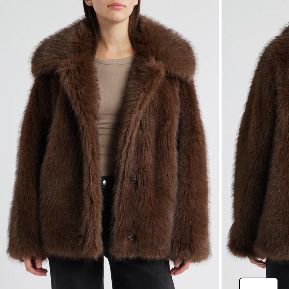 Brown Faux Fur Coat Bernardo Tipped Faux Fur Collar Button Front Poncho Coat NWT